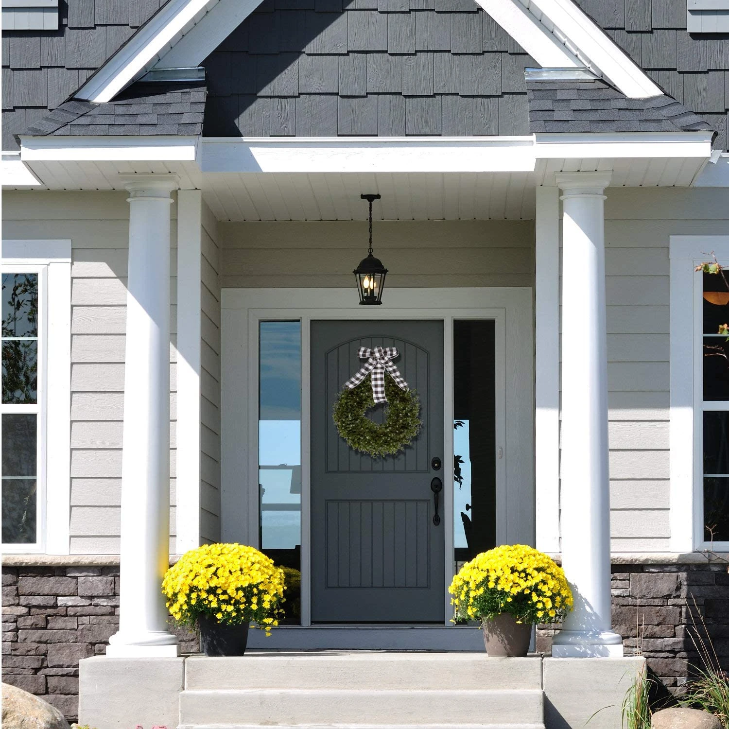 Orchid & Ivy 18-Inch Green Artificial Boxwood Wreath With Black/White Plaid Hanging Ribbon - Outdoor Indoor All-Weather Farmhouse Decor Front Door Wall Hanging Christmas Decoration 5 Orchid & Ivy 18-Inch Green Artificial Boxwood Wreath With Black/White Plaid Hanging Ribbon - Outdoor Indoor All-Weather Farmhouse Decor Front Door Wall Hanging Christmas Decoration - Image 5