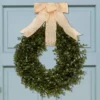 Orchid & Ivy 18-Inch Green Artificial Boxwood Wreath With Burlap Hanging Ribbon - Outdoor Indoor All-Weather Farmhouse Decor Front Door Wall Hanging Christmas Decoration
