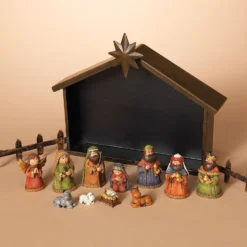 Kid Friendly Christmas Nativity Set With Metal Creche - 11-Piece Tabletop Holiday Decoration