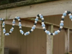 9-Foot Vintage Rustic Navy, Blue And White Wood Bead Garland Christmas Tree Decoration -Night Christmas Shop BlueWhiteNavyGarlandonRailing2