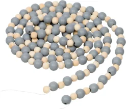 9-Foot Vintage Rustic Gray And Natural Unfinished Wood Bead Garland Christmas Tree Decoration