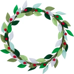 Orchid & Ivy 16-Inch Green Felt Leaf And Holly Berries Christmas Wreath - Modern Holiday Decoration