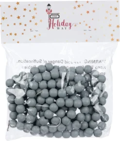 9-Foot Vintage Rustic Matte Light Gray Wood Bead Garland Christmas Tree Decoration -Night Christmas Shop MatteGrayGarlandInBag