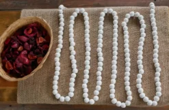 18-Foot Extra Long Rustic Matte White Wood Bead Garland Christmas Tree Decoration -Night Christmas Shop MatteWhiteGarlandonBurlap 09cb6521 8183 46cb 9597 a8357dadeeba