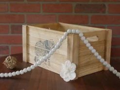 9-Foot Long Rustic Matte White Wood Bead Garland Christmas Tree Decoration -Night Christmas Shop MatteWhiteGarlandonCrate