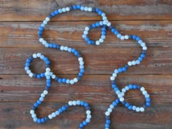 9-Foot Rustic Vintage Dark Navy Sky Light Blue Matte Wood Bead Garland Christmas Tree Decoration -Night Christmas Shop MultiBlueGarlandonPlanks