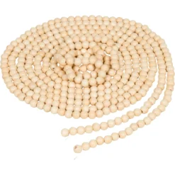 18-Foot Extra Long Rustic Natural Beige Wood Bead Garland Christmas Tree Decoration