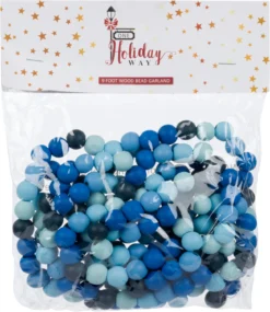 9-Foot Rustic Vintage Dark Navy Sky Light Blue Matte Wood Bead Garland Christmas Tree Decoration -Night Christmas Shop NavySkyLightBlueGarlandInBag