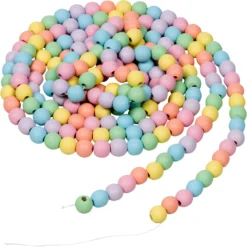 9-Foot Vintage Rustic Pastel Rainbow Easter Spring Matte Wood Bead Garland Christmas Tree Decoration