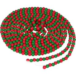 18-Foot Extra Long Rustic Bright Red And Green Wood Bead Garland Christmas Tree Decoration