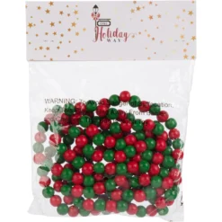 18-Foot Extra Long Rustic Bright Red And Green Wood Bead Garland Christmas Tree Decoration -Night Christmas Shop RedGreenGarlandinBag