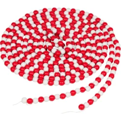 18-Foot Extra Long Rustic Bright Red And White Wood Bead Garland Christmas Tree Decoration