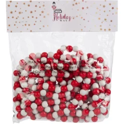 18-Foot Extra Long Rustic Bright Red And White Wood Bead Garland Christmas Tree Decoration -Night Christmas Shop RedandWhiteGarlandinBag