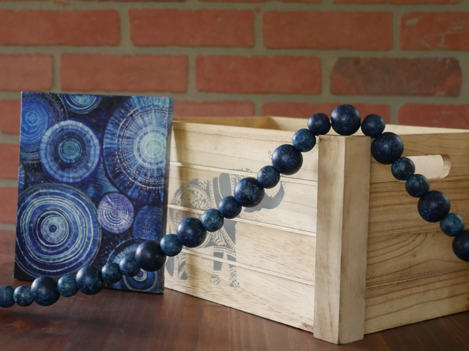 9-Foot Vintage Rustic Stained Dark Navy Blue Matte Wood Bead Garland Christmas Tree Decoration 2 9-Foot Vintage Rustic Stained Dark Navy Blue Matte Wood Bead Garland Christmas Tree Decoration - Image 2