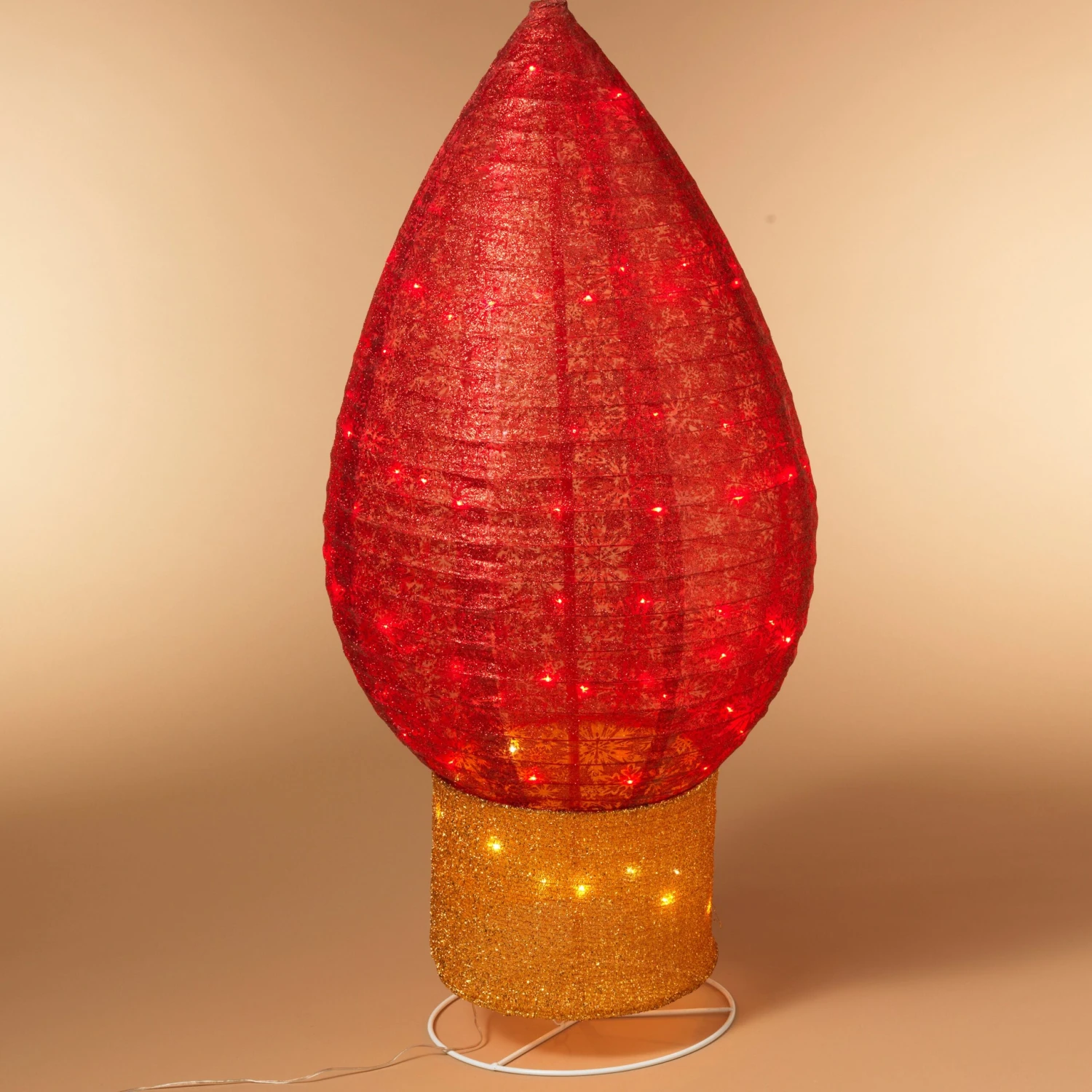 42-inch Tall, Red, Lighted Christmas Bulb Decoration With Snowflake Accents 3 42-inch Tall, Red, Lighted Christmas Bulb Decoration With Snowflake Accents - Image 3