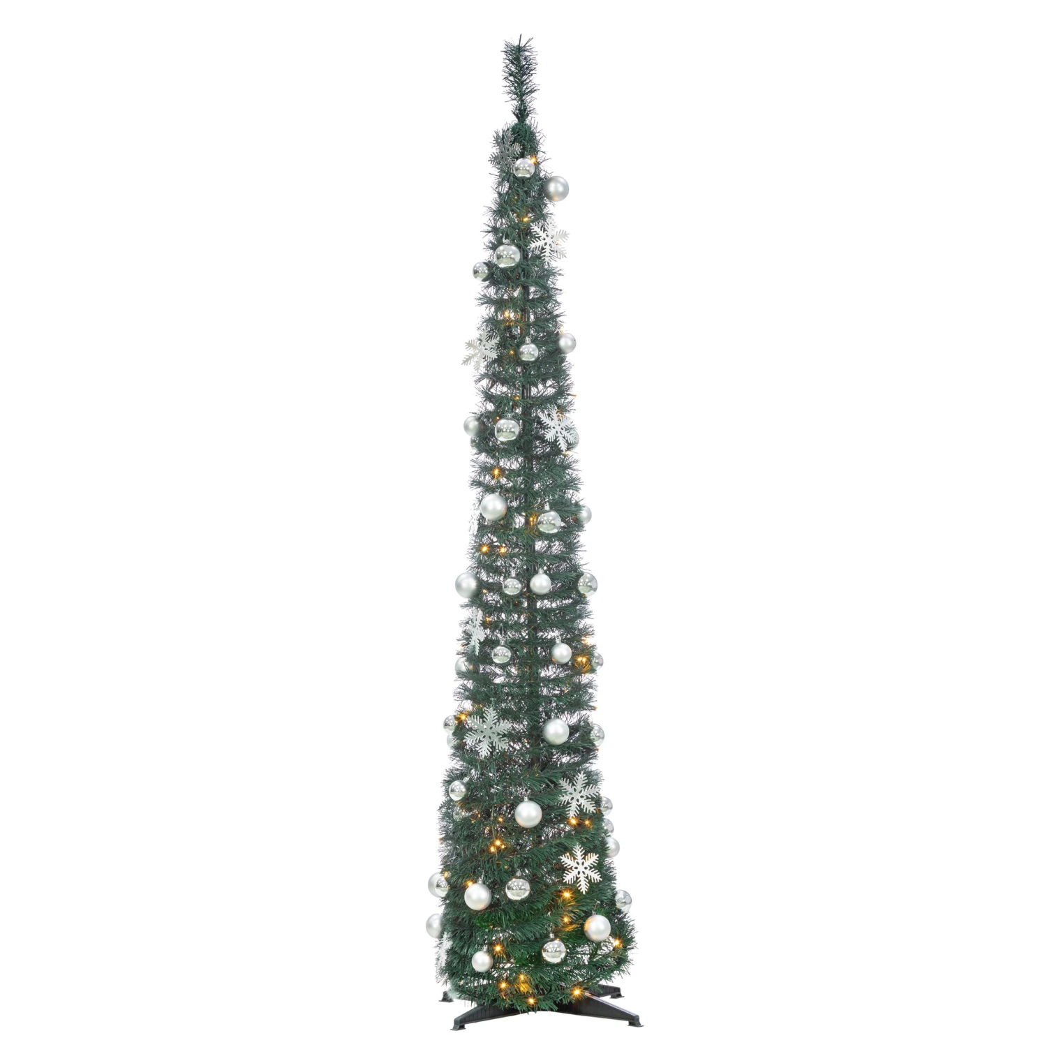 6-Foot High Pop Up Pre-Lit Decorated Narrow Green Tree With Warm White Lights 1 6-Foot High Pop Up Pre-Lit Decorated Narrow Green Tree With Warm White Lights
