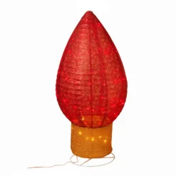 42-inch Tall, Red, Lighted Christmas Bulb Decoration With Snowflake Accents