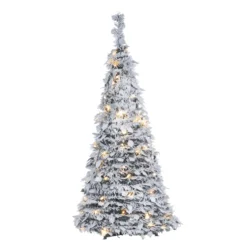 4-Foot High Pop-Up Pre-Lit Flocked Pine Tree With Holy Leaves