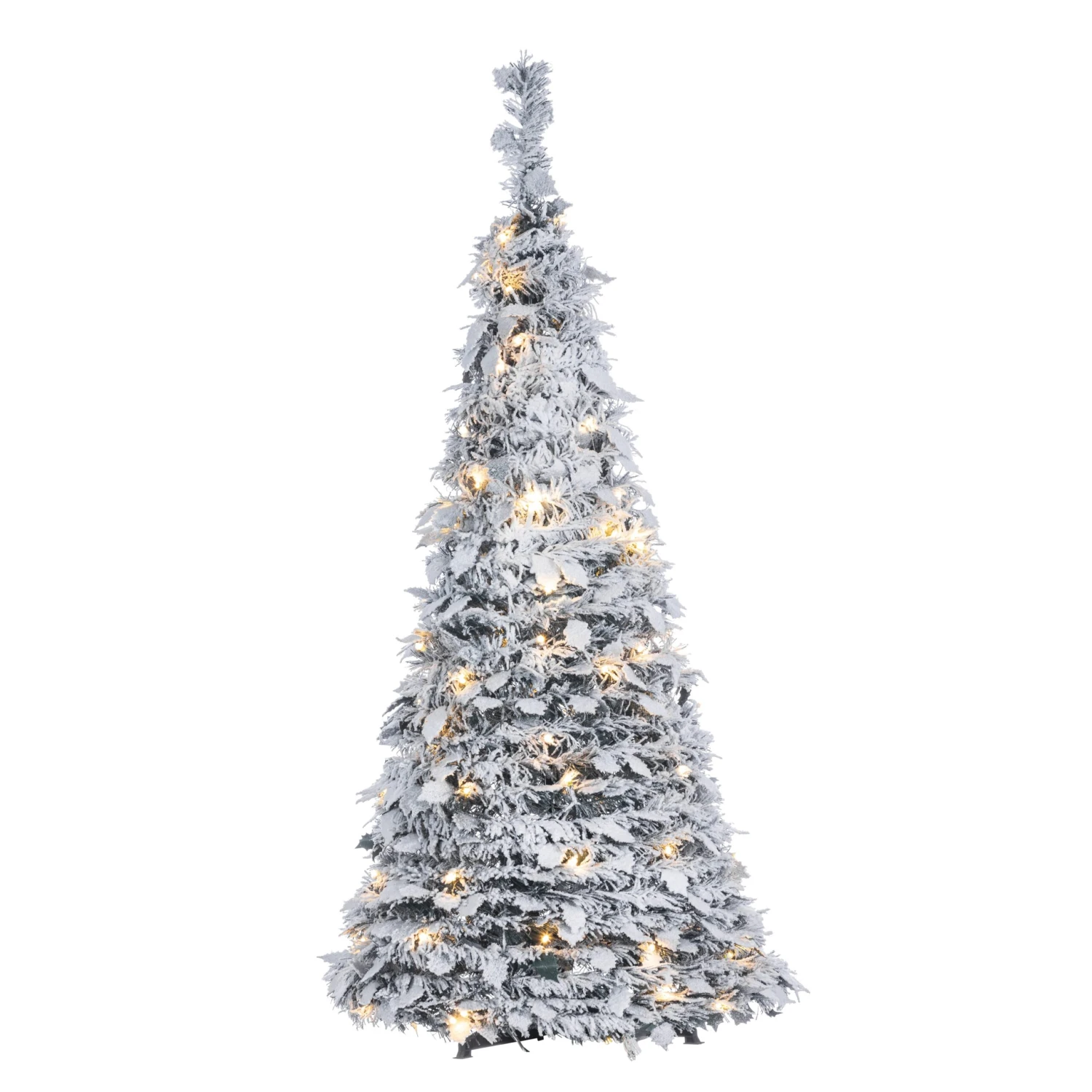 4-Foot High Pop-Up Pre-Lit Flocked Pine Tree With Holy Leaves 1 4-Foot High Pop-Up Pre-Lit Flocked Pine Tree With Holy Leaves