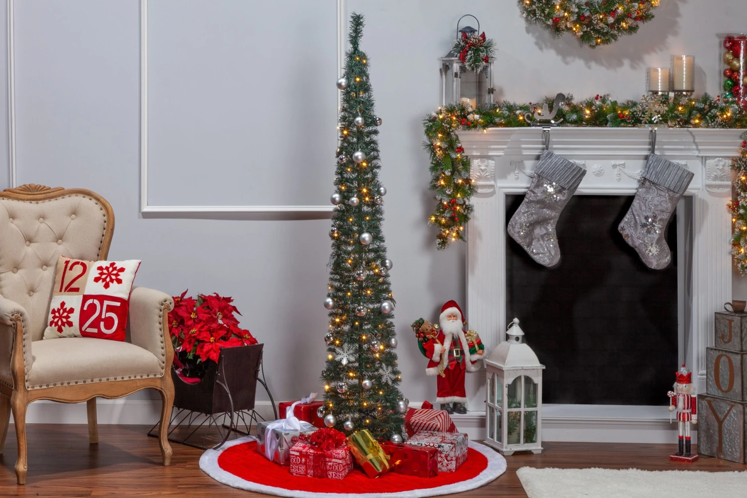 6-Foot High Pop Up Pre-Lit Decorated Narrow Green Tree With Warm White Lights 2 6-Foot High Pop Up Pre-Lit Decorated Narrow Green Tree With Warm White Lights - Image 2