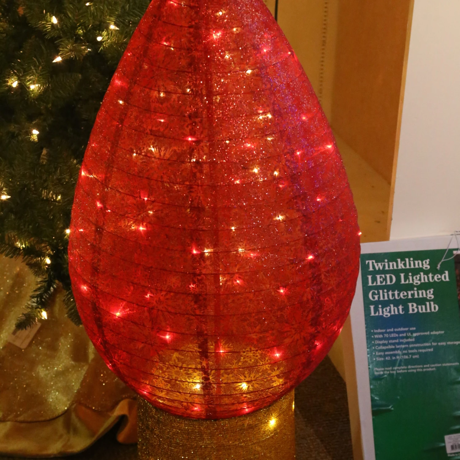 42-inch Tall, Red, Lighted Christmas Bulb Decoration With Snowflake Accents 2 42-inch Tall, Red, Lighted Christmas Bulb Decoration With Snowflake Accents - Image 2