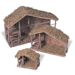 Nested Wood Nativity Stables With Moss-Covered Roof (set Of 3)